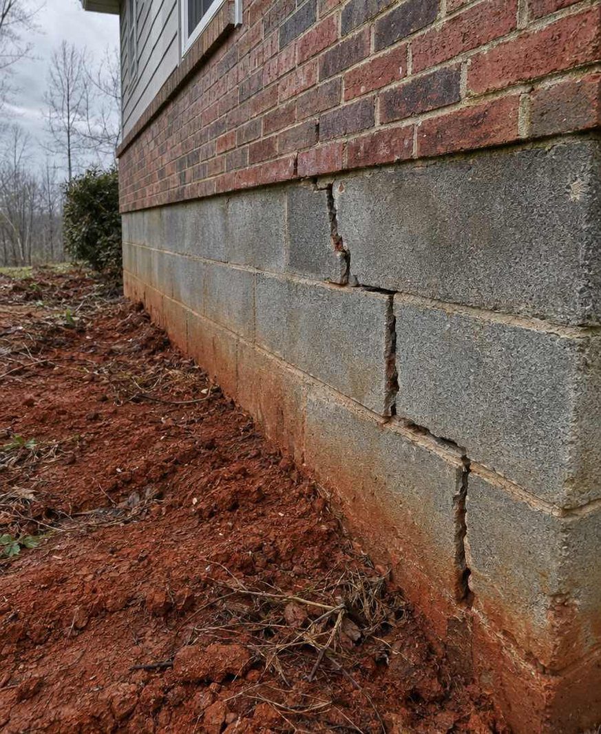 Cracked, settling foundation on a sloped Asheville, NC lot